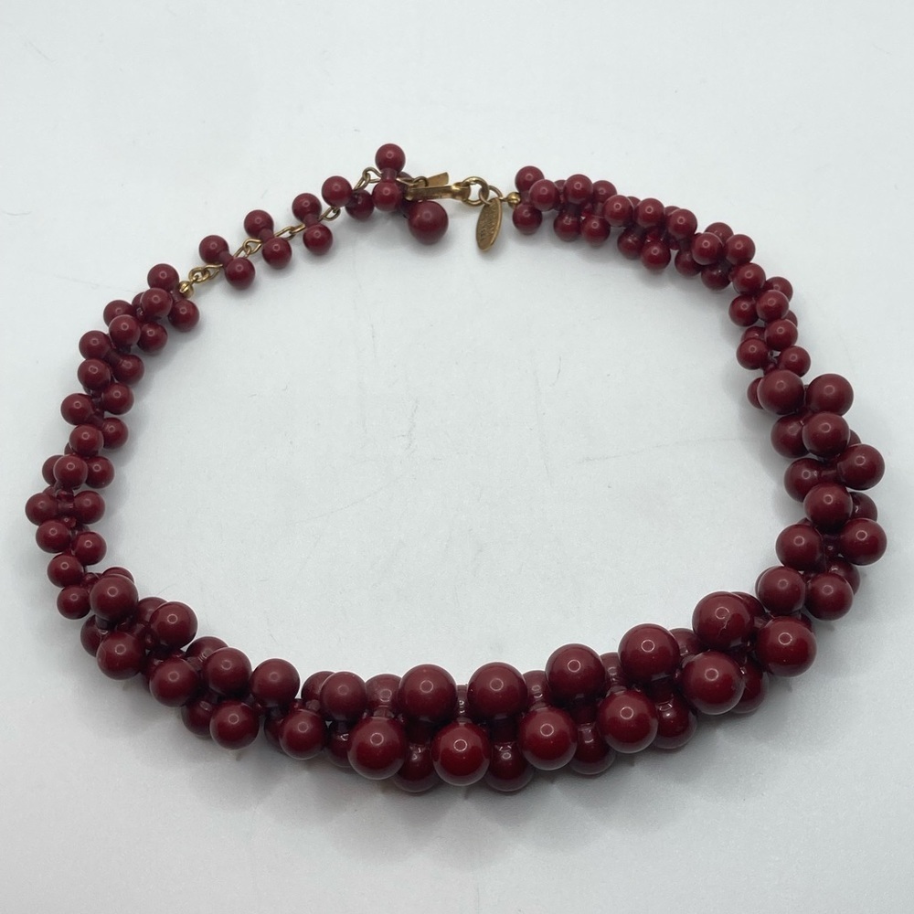 Vtg 60s Miriam Haskell Red Cranberry 3D Bead Choker Necklace 12” + 2”